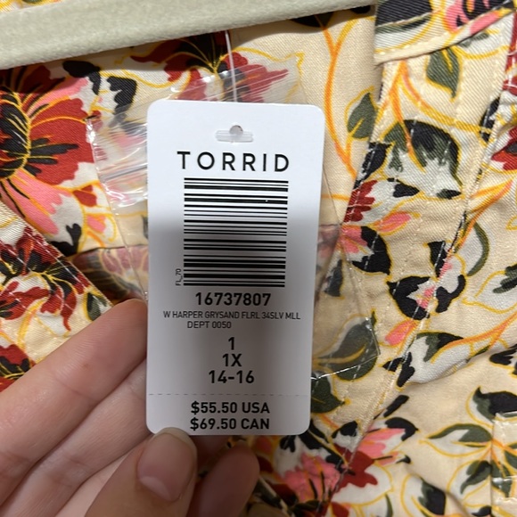 NWT Torrid 3/4 Long Sleeve Harper Blouse Floral Womens 1 1X 14 16 Yellow Pink - Picture 6 of 8
